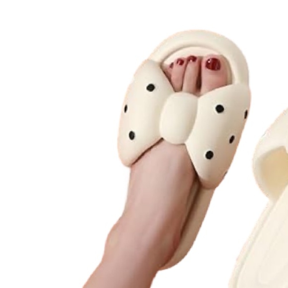 Cream Bow Slide Sandals - size 40-41